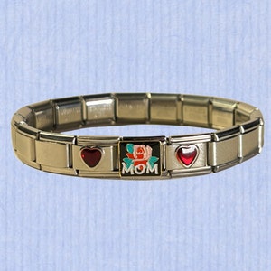 Cadeau pour maman, bracelets à breloques italiens pour femme, bracelet italien vintage 18 maillons, bracelet à breloques pour maman, cadeau pour maman image 1