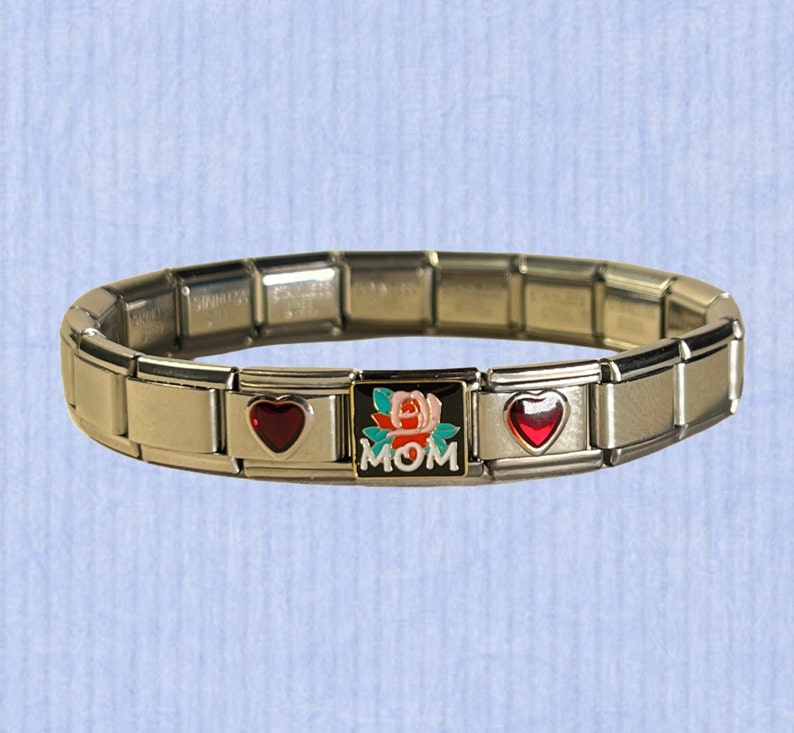 Cadeau pour maman, bracelets à breloques italiens pour femme, bracelet italien vintage 18 maillons, bracelet à breloques pour maman, cadeau pour maman image 1