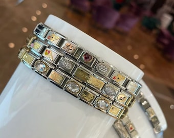 Custom 18 links Italian Charm Bracelets, Personalized Italian Charm Bracelet, Vintage Italian Charm Bracelet, Mens Custom Bracelet