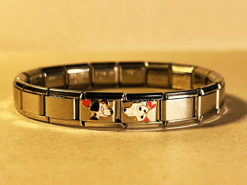 18 links Italian Charm Bracelets, Kissing Dog Italian Charm Bracelet, Vintage Italian Charm Bracelet, Dog Lover Gift, Pet Lover Gift image 5