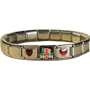 Cadeau pour maman, bracelets à breloques italiens pour femme, bracelet italien vintage 18 maillons, bracelet à breloques pour maman, cadeau pour maman With hearts