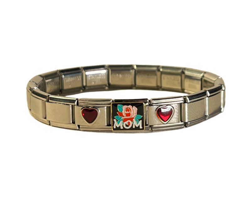 Cadeau pour maman, bracelets à breloques italiens pour femme, bracelet italien vintage 18 maillons, bracelet à breloques pour maman, cadeau pour maman With hearts