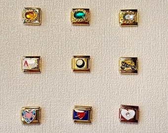 Bracelets à breloques pierres précieuses italiennes dorées, bracelet à breloques 8 boules/moto/poker, bracelet à breloques 9 mm, bracelet 18 maillons, cadeau surprise