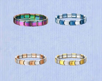 Bracelets à breloques italiennes, argent/or rose/bleu, bracelet à breloques italien vintage, bracelet 18 maillons