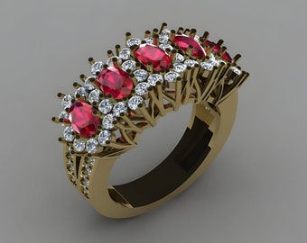 3D STL Ruby or Sapphire and Diamond Ring