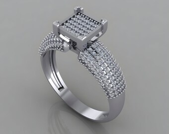 3D STL Printing | Round White Diamond | Ladies Micro Pave Bridal | Engagement Ring