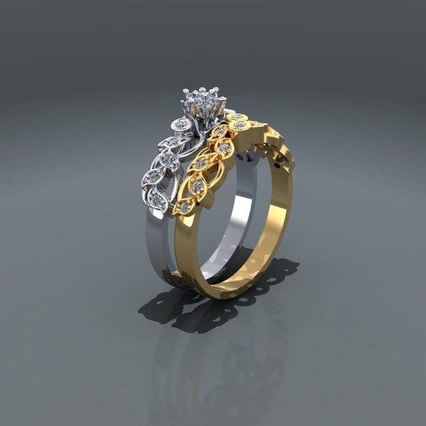 3D STL Printing | Engagement Bridal Ring Set | Floral Bridal Set