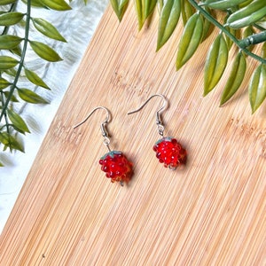 Raspberry Earrings | Silver hoop earrings | Boho Earrings | Simple Earrings | Lampwork Bead | Gifts for her| fruit earrings | indie earring