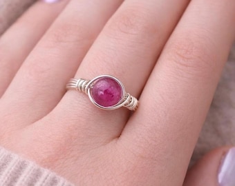 wire wrapped crystal ring, purple amethyst stone jewelry, earthy boho gemstone accessory, silver stackable band, gift for hippie friends