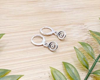 dainty mini swirl huggie hoop earring, minimalist sterling silver charm jewelry, hippie nature inspired gift idea, whimsical boho design