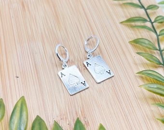 silver playing card dangle earring, ace of spades pendant, custom deck of cards, poker night jewelry, casino night las vegas, gambler gift