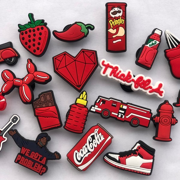 Red Themed Croc Compatible Charms, Red Shoe Charms, Vespa Croc Charms, Coca Cola, Pringles Croc Charms, Heart Croc Charms, Hot Chili Pepper