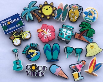 New Trendy Croc Charms For Beach Lovers, Surfing Croc Charms, Ocean Croc Charms, Blue Croc Charms, Shoe Charms, Shoe Decor, Sunshine