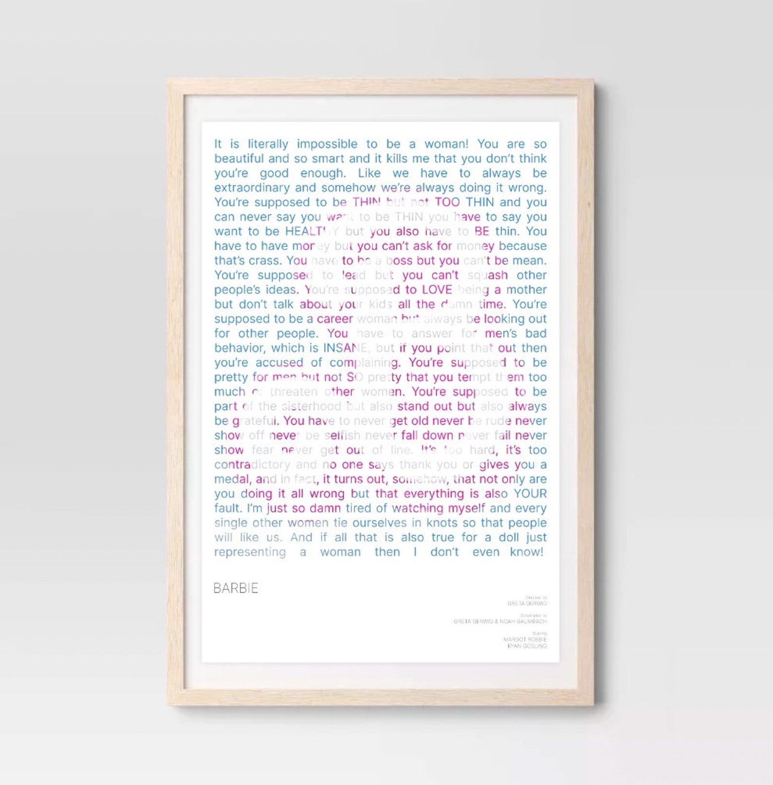 Barbie Movie Script Art Gloria's Monologue Etsy