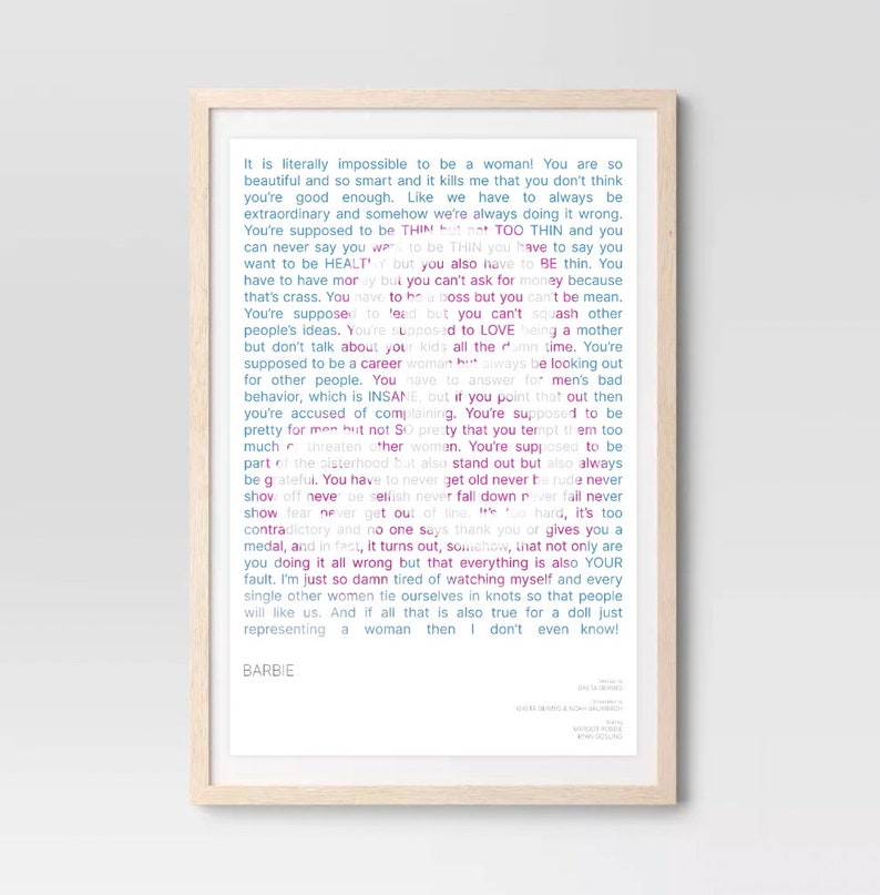 Barbie Movie Script Art Gloria's Monologue Etsy
