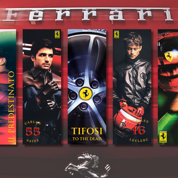 TIFOSI BOOKMARK, F1 bookmark, Scuderia Ferrari, Formula 1 bookmark, marker F1,  Formula 1 Driver Bookmark, racing driver, Charles Leclerc