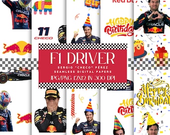 Gift wrap de Sergio Perez, Digital paper, Checo Perez F1, F1 driver, Racing driver, Red bull, Birthday paper,  Formula 1, Digital product