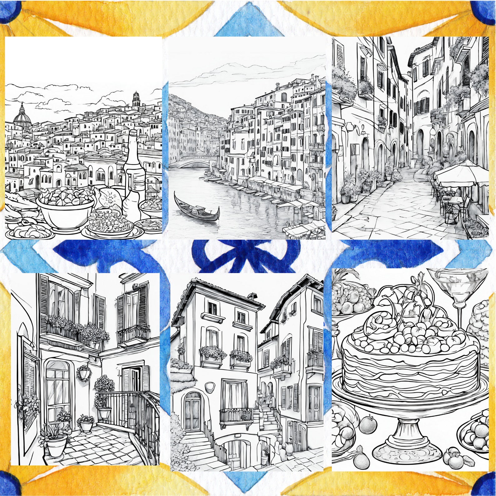 40 COLORING Pages With ITALIAN Elements, Coloring Pages for Adults and ...