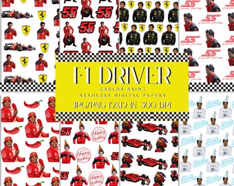 Gift Wrapping CARLOS SAINZ Paper, Digital Paper, F1, F1 Driver, Racing Driver, Ferrari, Birthday Paper, Formula 1, Digital Product, TIFOSI