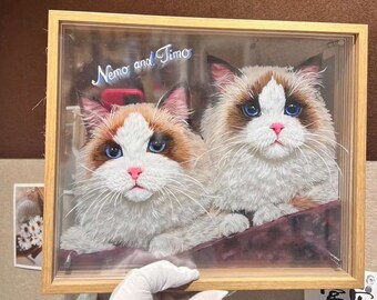 Custom 3D Hand-Painted Pet Portrait From Photo On Acrylic with Wooden Frame|  Unique Pet Memorial Portrait| Pet Loss Sympathy Gift