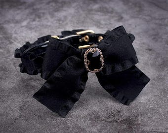 Victorian Pet Collar & Leash Set, Elegant Crystal Bow Tie Dog Collar, Luxury Cat Gemstone Necklace, Bling Pet Jewelry, Royal Pet Accessory