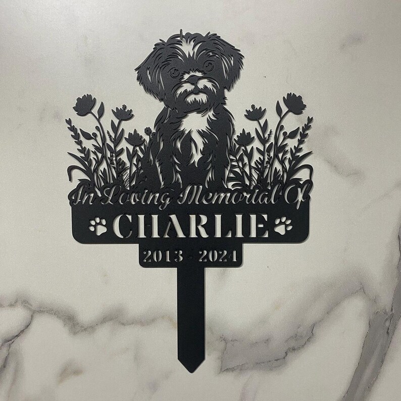 Metal Shih-Tzu Dog Memorial Stakes Lion Dog Grave Marker Garden Stakes