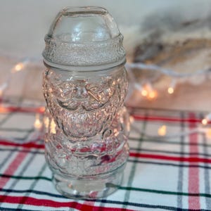 Vintage Libbey Santa Claus Candy Jar Christmas Holiday Decor Festive Glass Storage Jar Gift for Host or Collector