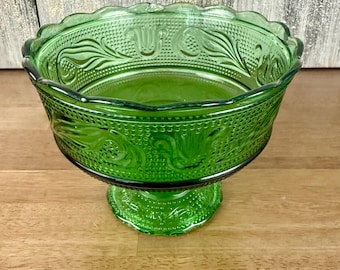 Vintage EO Brody Emerald Green Glass Compote Bowl Mid Century Candy Dish