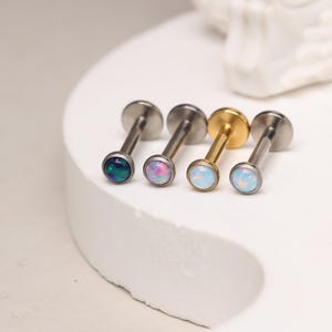 Tiny 3mm Opal Internally Threaded Nose Stud Lip Studs - Labret Studs - G23 Titanium -18G 16G -Earrings - 5/6/7/8/10mm