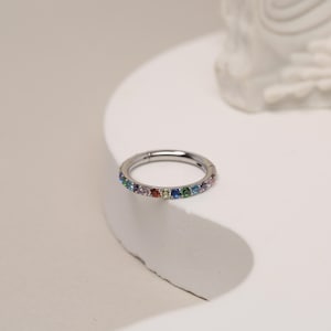 20G 18G 16G Rainbow CZ Seamless Pierced Nose Ring Hoop 316L Surgical Steel Conch Piercing Jewelry Hoop Earrings