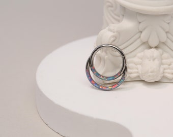 Purple Opal Double Ring Nose Ring - Nose Jewelry - 316L Surgical Steel -Septum Clicker Ring-Nose Hoop-16G 8/10mm
