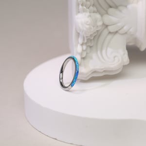 Blue Opal Hinged Segment Clicker Ring  -20G 18G 16G  - Nose Ring  - Nose Piercing- Tongue Piercing -Nose Ring Hoop