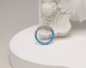 16G Blue Opal Nose Ring -316L Surgical Steel- Septum Clicker Ring - Septum Piercing- Daith Earrings