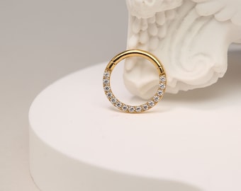 Nose Ring - 14G 16G 18G  20G Nasal Septum -Cubic zirconia - Nose Hoop - Gold Nose Ring - 316L Surgical Steel  - Nose Piercing Jewelry