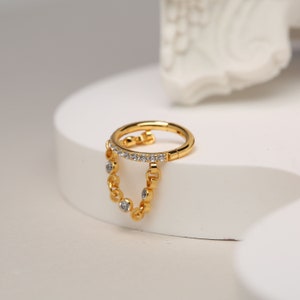 Pendiente colgante - Anillo de clic sin costuras - Joyería de perforación de aretes con circonita cúbica transparente - 16 g 8/10 mm - Acero quirúrgico 316L