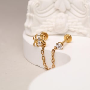 Spider 18G/16G Titanium Vertical Helix Earring Stud Set- Internally threaded - Nose Stud •Labret Jewelry  • Cartilage Earring