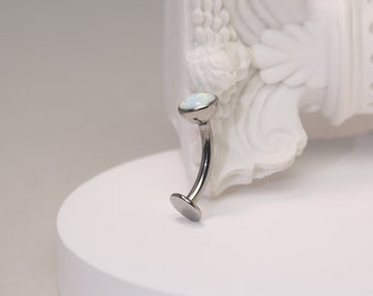 Piercing para ombligo con ópalo de 8/10/12 mm, parte trasera plana, barra curva, rosca interna, aro para ombligo, aro inferior de disco
