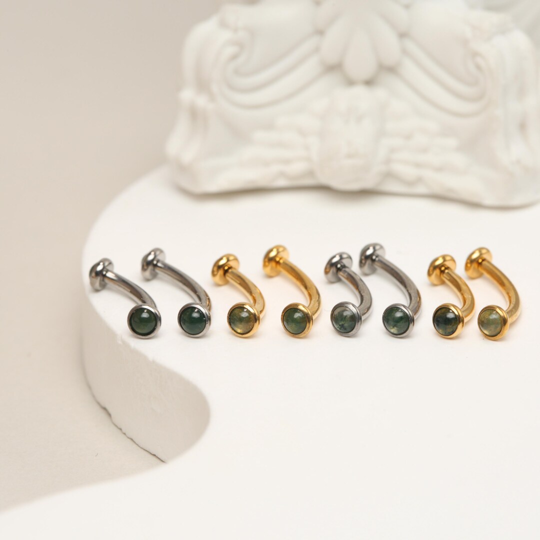 Water Grass Agate Eyebrow Stud- Eyebrow Jewelry - 16g 8/10mm- G23 ...