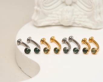 Water Grass Agate Eyebrow Stud- Eyebrow Jewelry - 16g 18g 6/8/10/12mm- G23 Titanium -Curved Barbell