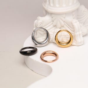 Thick Earring Hoop Gold Tapered Huggie Hoops Sterling Silver  Chunky Hoops Black Minimalist Earring 16G