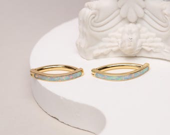 Belly Rings Clicker With White/Purple Opal - 14G Belly Button Rings- 316L Surgical Steel - Curved Navel  - Navel Rings - Belly Barbell