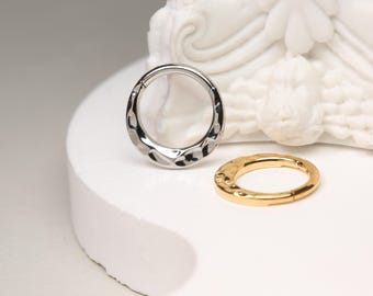 Hammered Nose Ring -Clicker Hoop Piercing Rings -16G Gold -Silver- Nose Piercing Jewelry