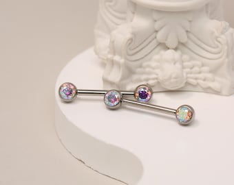 Flat Back Rainbow/ABCZ Nipple Rings G23 Titanium Internally Threaded 14G 12mm-18mm Silver Nipple Bar Nipple Piercing Jewelry