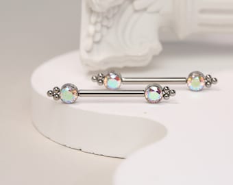 Silver ABCZ Nipple Rings 14g 14mm - Internally Threaded -Nipple Piercing Jewelry - G23 Titanium -Nipple Bar -Nipple Barbells