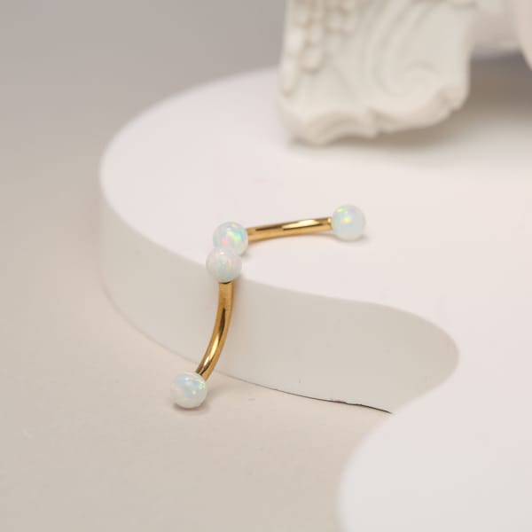 Gold Eyebrow Jewelry  - 16g G23 Titanium-Curved Barbell - White Opal - Eyebrow Piercing Jewelry- 6mm-12mm