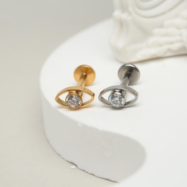 Titan Gold / Silber Auge Labret Nasenstecker Ohrring Bolzen - Innengefädelt -Bolzen Labret -Lip Piercing Schmuck -18G 16G