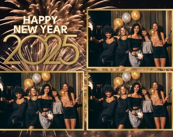 New Year 2025 Photobooth Template: Black and Gold (Instant Download)
