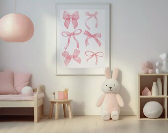 Estampa de Laços Aquarela Rosa Pastel: Decoração de Quarto Coquette (Download Digital)