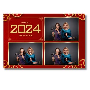 Happy 2024 Chinese New Year Photobooth Template, instant download, Editable via Canva, Chinese New Year Red and Gold Dragon Photo Booth