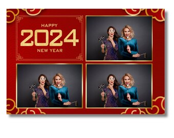 2024 Chinese New Year Photobooth Template: Red and Gold Dragon (Editable Canva, Instant Download)